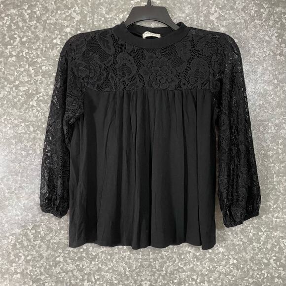 Kim & Cami Women's Black Lace Yoke Boho Goth Blouse - Size Small - Long Sleeves - Picture 1 of 6